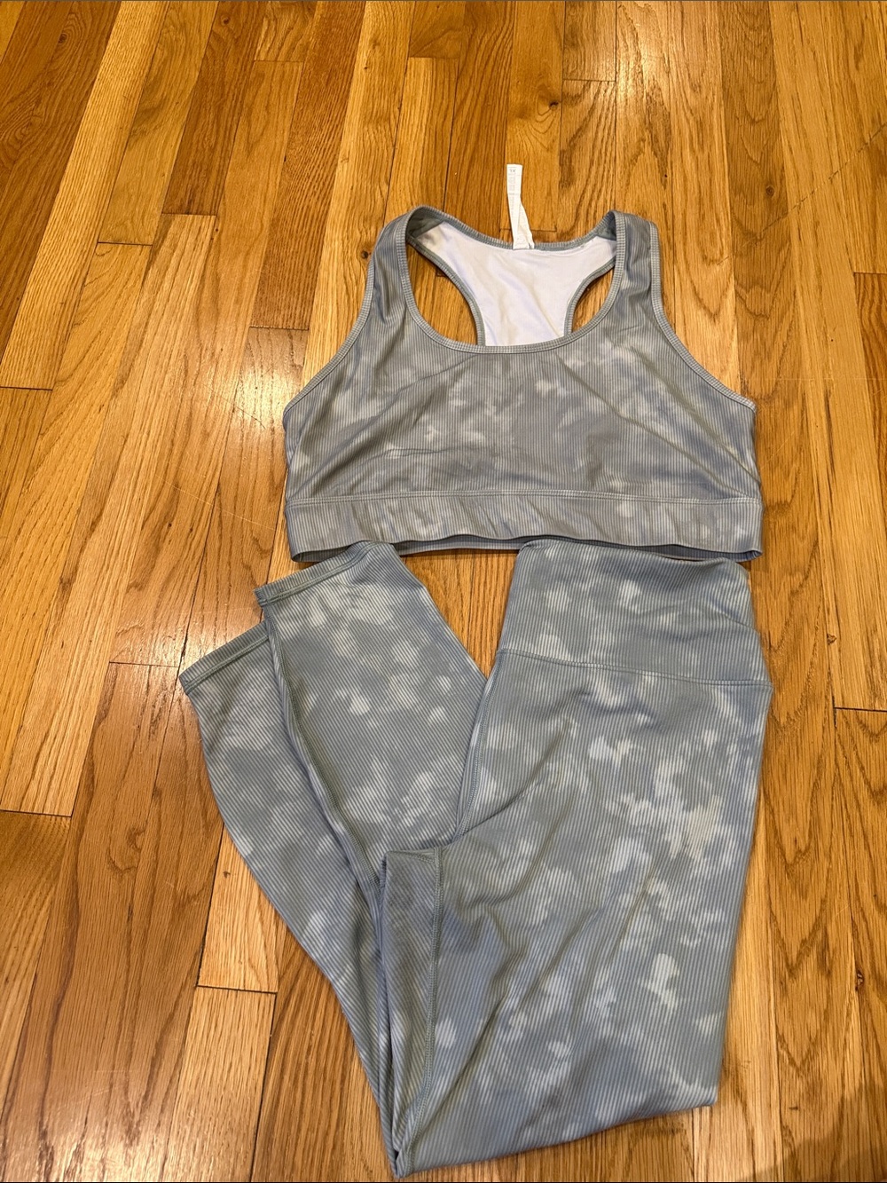 Fabletics  Light Blue Tie-Dye Ribbed Sports Bra & Leggings Set